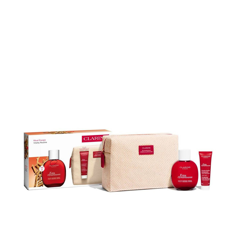 Clarins Coffret Eau Dynamisante : eau de soin 100 ML vapo + baume visage 15 ML + baume corps 30 ML + trousse de toilette